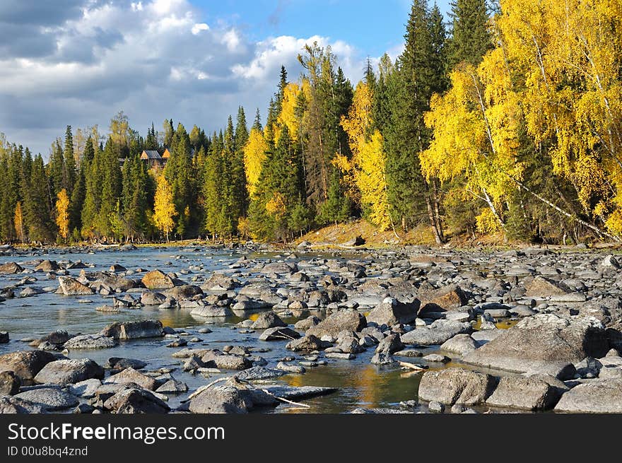 Kanasi river in the north of Xinjiang Province