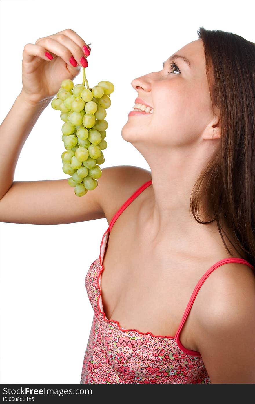 Woman with  fruit on white background