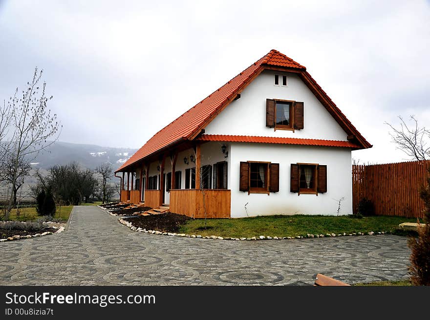 Old German farm house in spring time