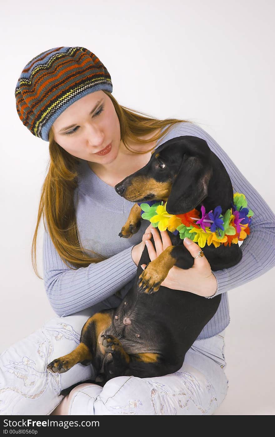 The girl the teenager and a dog. The girl the teenager and a dog