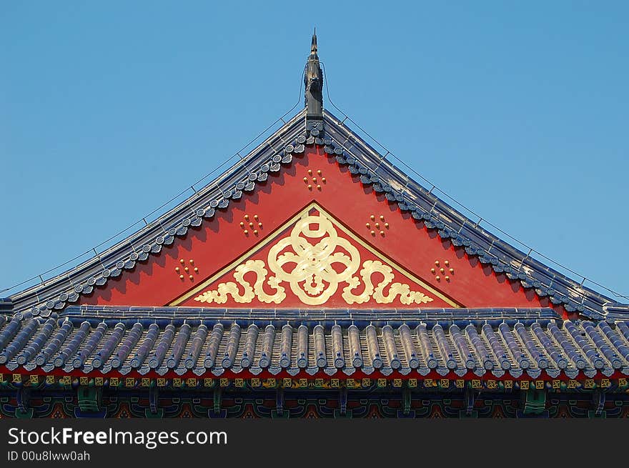 Traditional chinese roof style of old emperor's building. shot at building beside Hall of Prayer for Good Harvest in the temple of Heaven, world historical heritage, Beijing, China. Traditional chinese roof style of old emperor's building. shot at building beside Hall of Prayer for Good Harvest in the temple of Heaven, world historical heritage, Beijing, China