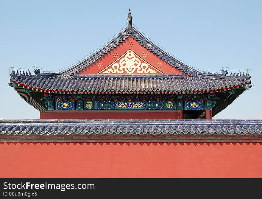 Traditional chinese roof style of old emperor's building. shot at building beside Hall of Prayer for Good Harvest in the temple of Heaven, world historical heritage, Beijing, China. Traditional chinese roof style of old emperor's building. shot at building beside Hall of Prayer for Good Harvest in the temple of Heaven, world historical heritage, Beijing, China