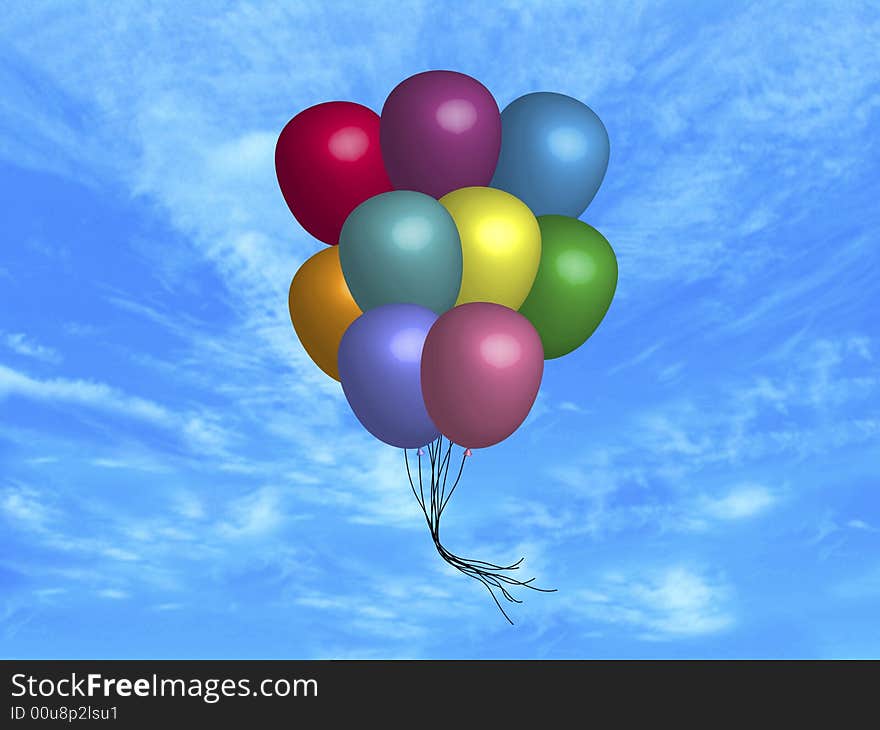 Illustration of balloons floating in the sky