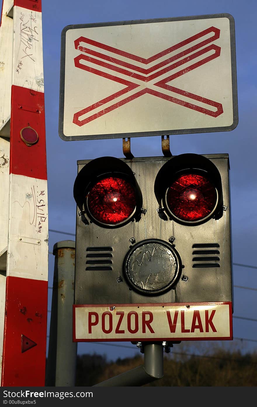 Red signal light before railways. Red signal light before railways