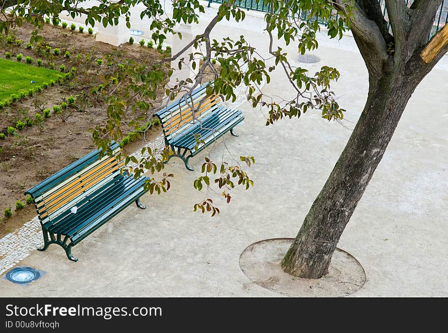 Garden bench in a park, Lisbon, Portugol