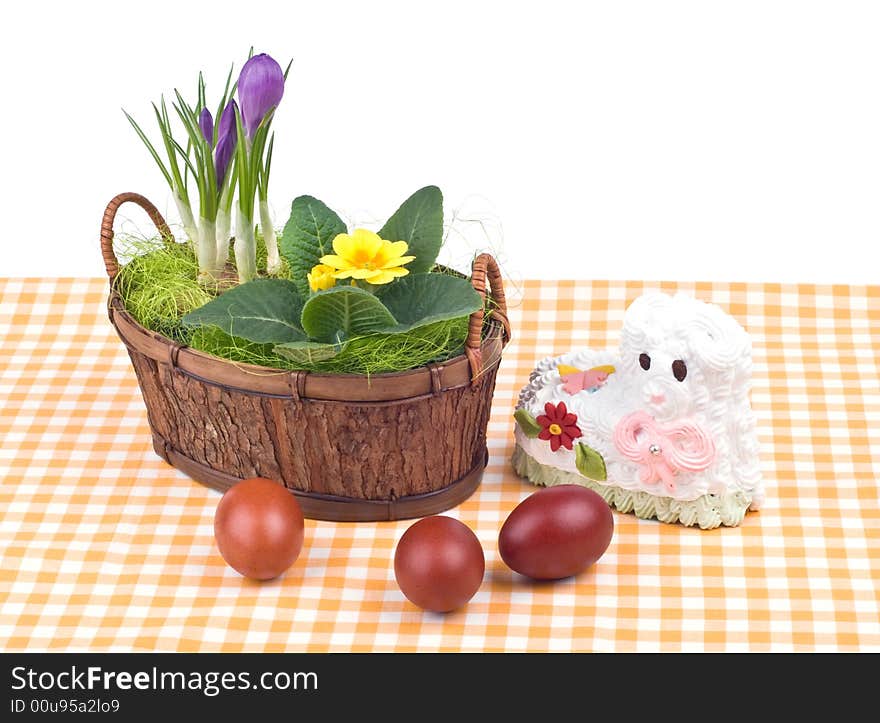 Easter still-life with eggs and flowers