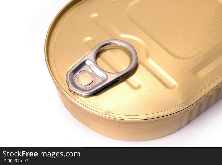 Close-up of closed can isolated on white background