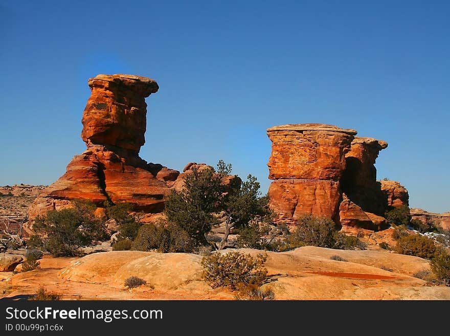 View of the red rock formations in Canyonlands National Park with blue sky�s. View of the red rock formations in Canyonlands National Park with blue sky�s