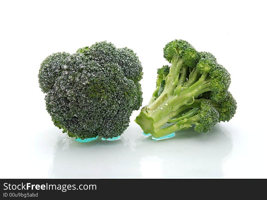 Two heads of fresh broccoli