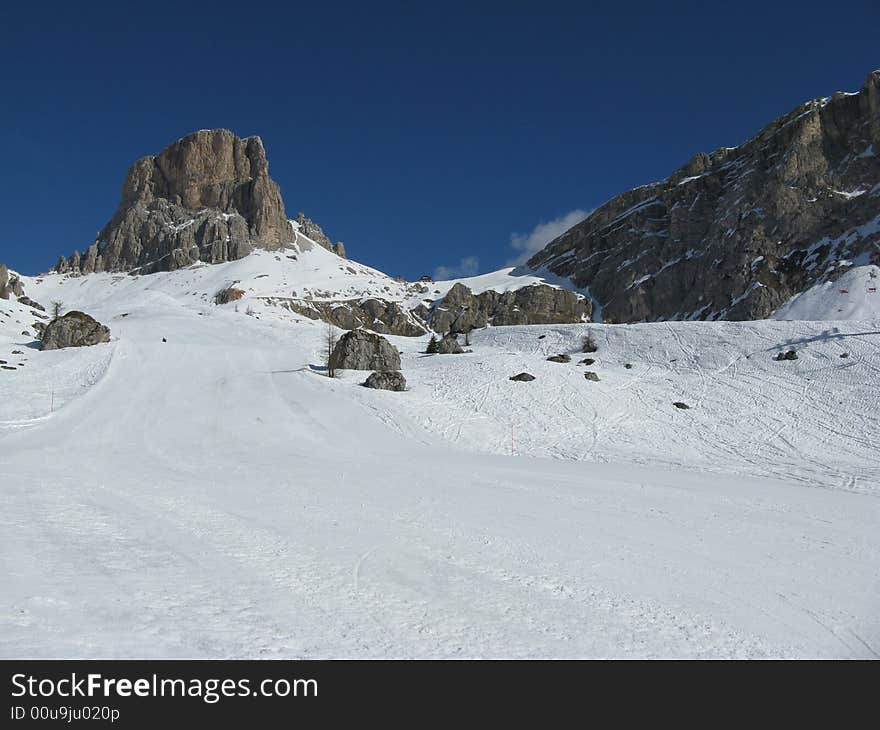 A perfectly kept ski slope at Passo Giau, Italy. A perfectly kept ski slope at Passo Giau, Italy