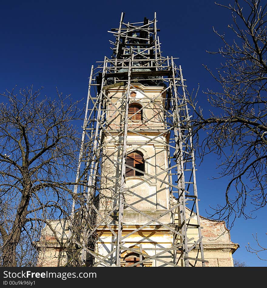 A view with a church repairing