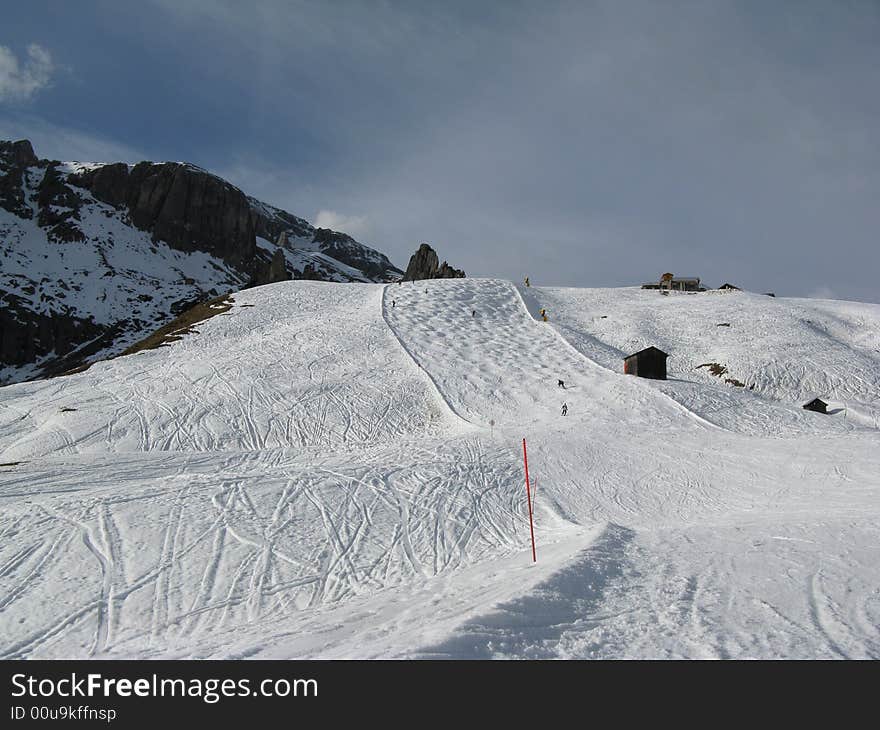 A gibbous ski slope in the dolomites, Italy