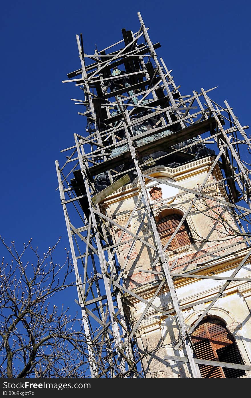 A view with a church repairing