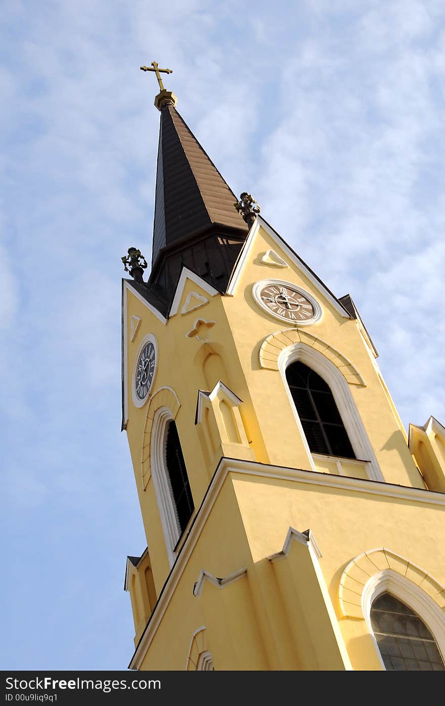 A view with an old catholic church in Romania