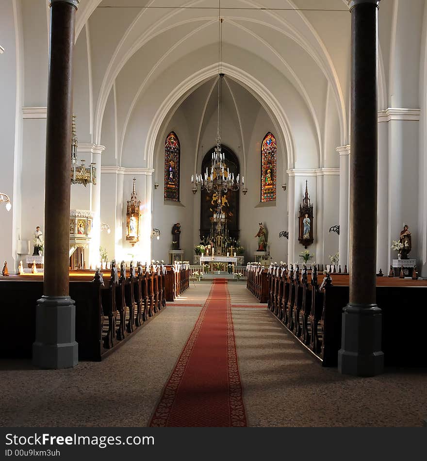 A view inside a beautiful catholic church. A view inside a beautiful catholic church