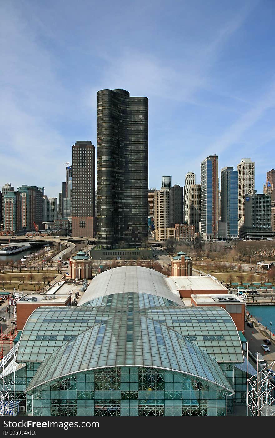 The high-rise buildings in the downtown Chicago. The high-rise buildings in the downtown Chicago