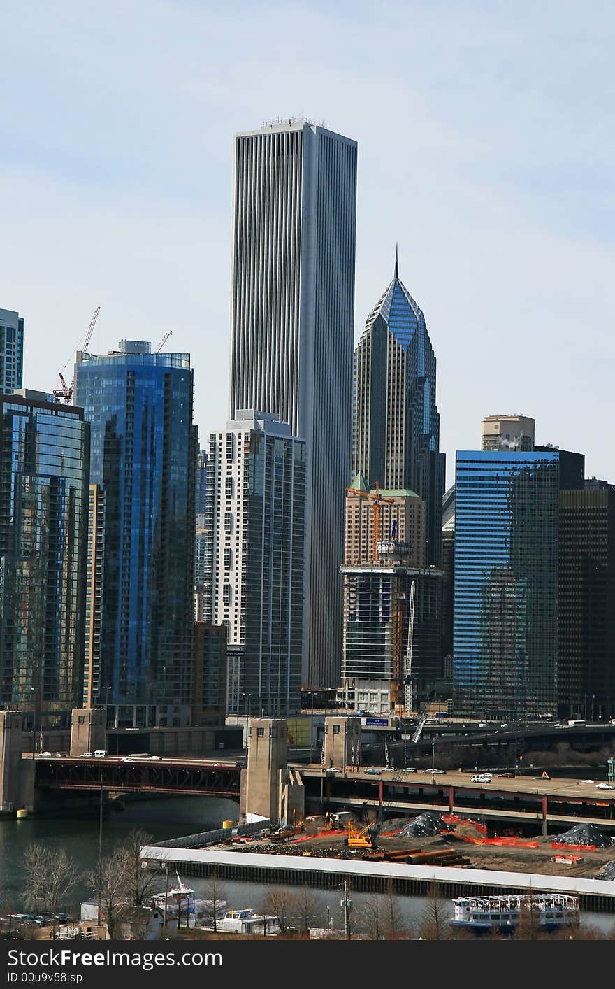 The high-rise buildings in the downtown Chicago. The high-rise buildings in the downtown Chicago