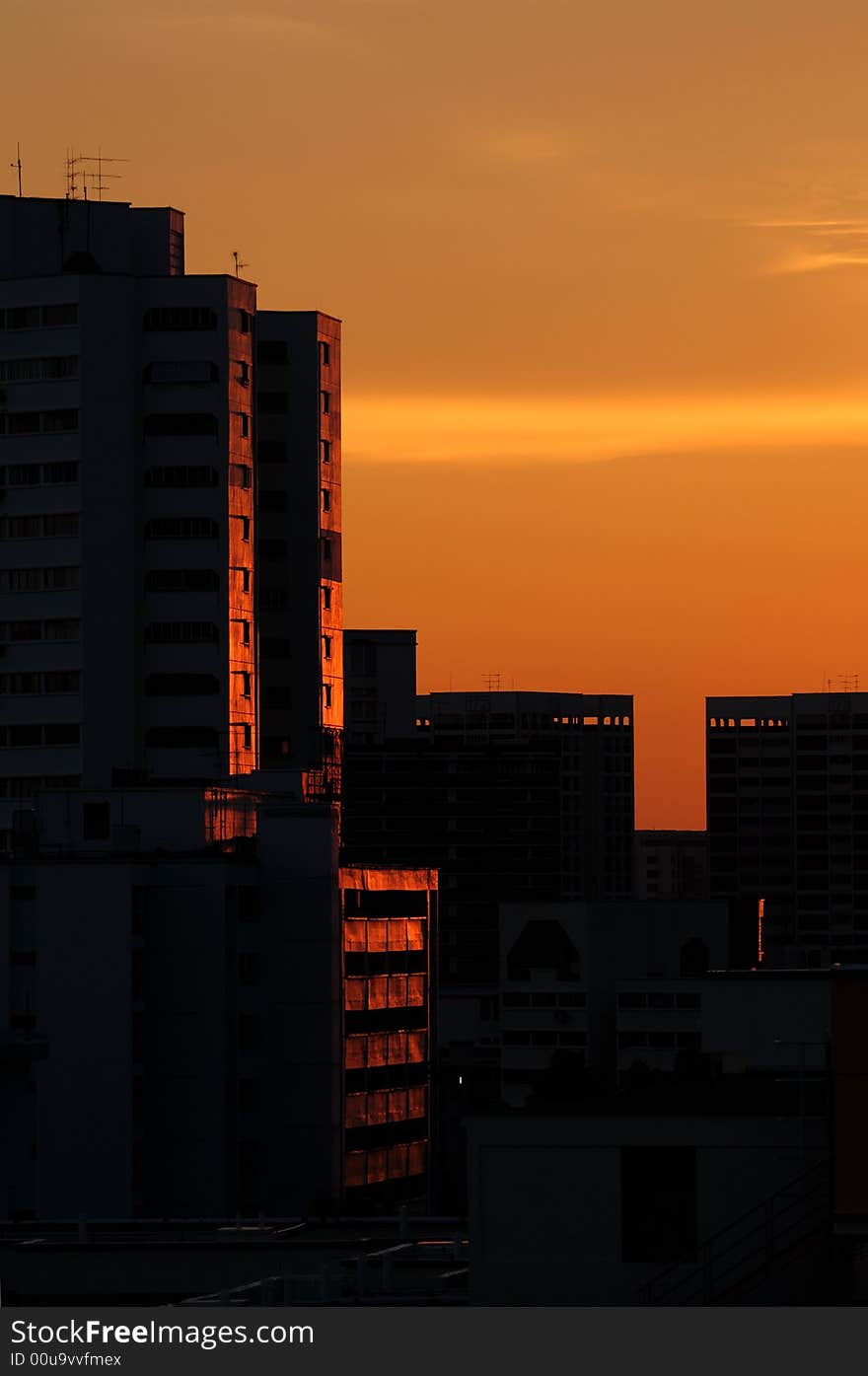 Buildings at sunset