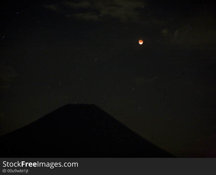 The total eclipse of the moon and Mt,fuji. The total eclipse of the moon and Mt,fuji