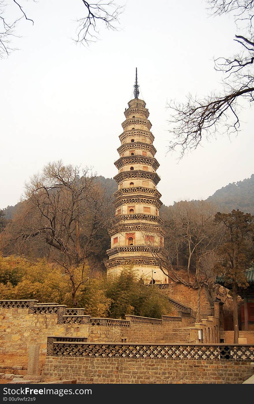 Hangzhou, China, the beautiful temple Brick tower