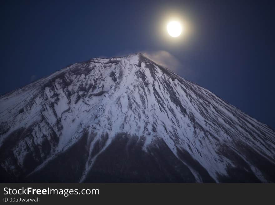 The moon light up at Mt, fuji. The moon light up at Mt, fuji