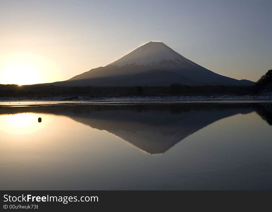 The beautiful morning at sunshine Mt, fuji in the lake. The beautiful morning at sunshine Mt, fuji in the lake