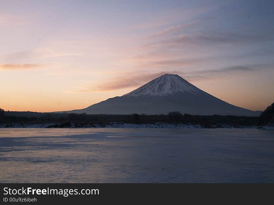 Fuji cold ice morning on the lake. Fuji cold ice morning on the lake