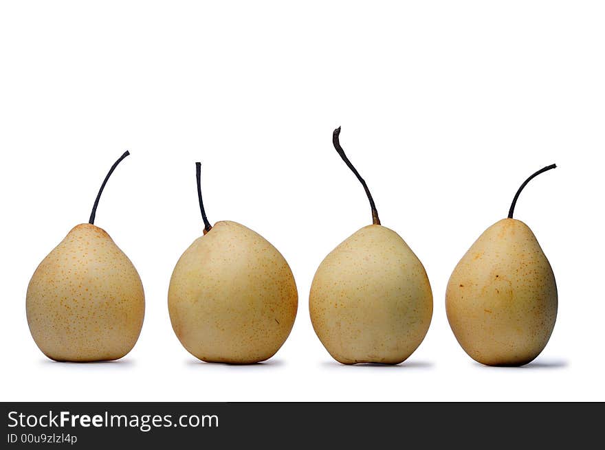 Four Pears Over White Background