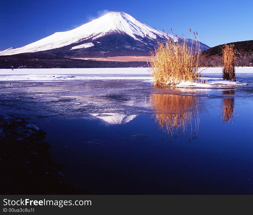 The reflection of Mt,fuji on a lake. The reflection of Mt,fuji on a lake