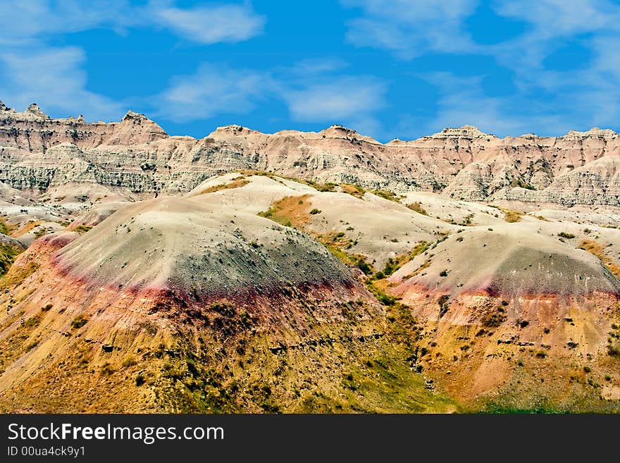 Colorful shot of the Badlands mountain range. Colorful shot of the Badlands mountain range