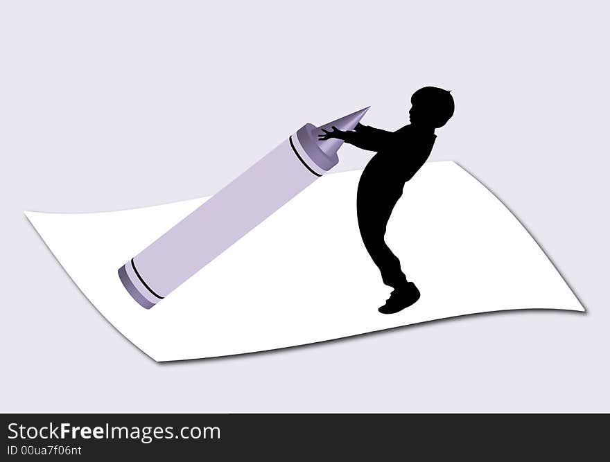 Illustration of mini boy holding large crayon. Illustration of mini boy holding large crayon