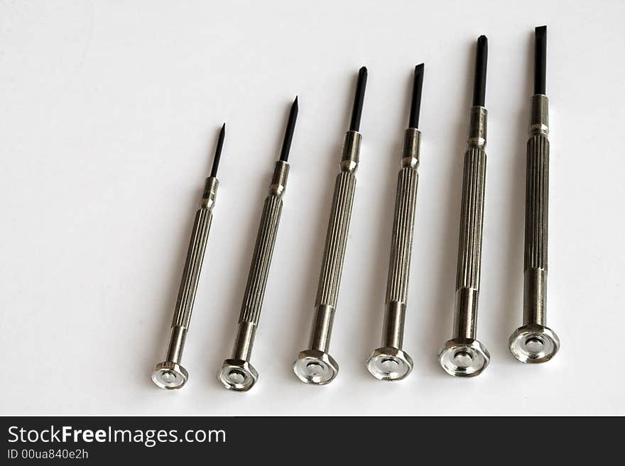 Precision screwdrivers on a white background