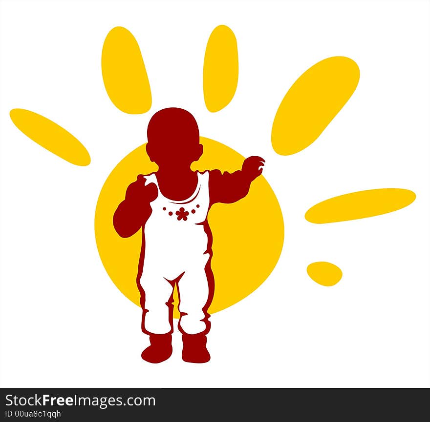 Dark children's silhouette and sun isolated on a white background. Dark children's silhouette and sun isolated on a white background.