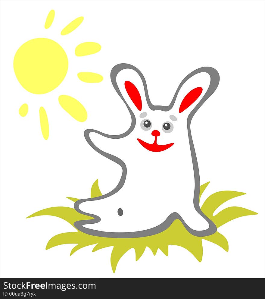 Stylized happy rabbit  and sun on a white background. Stylized happy rabbit  and sun on a white background.