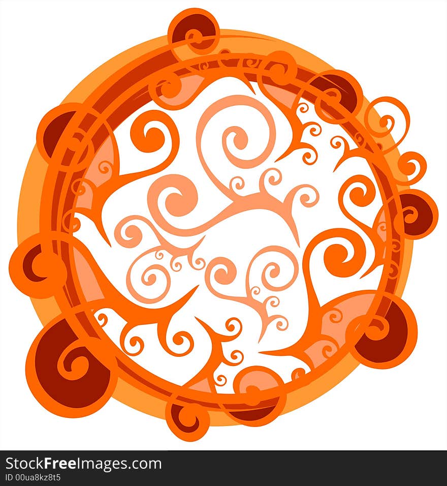 Light floral frame with orange ornate curls isolated on a white background. Light floral frame with orange ornate curls isolated on a white background.