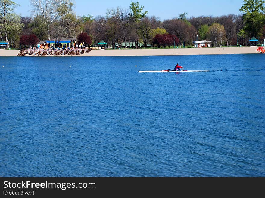 Kayak over blue lake