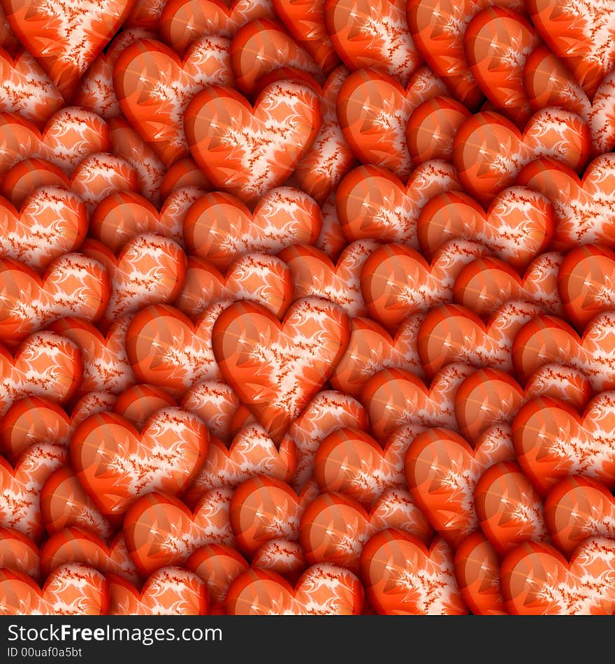 Hearts with abstract fractal texture