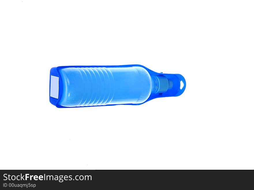 A blue dog's bottle on white background