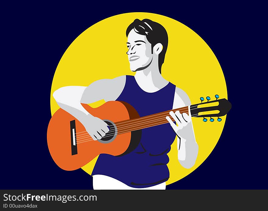 Illustration of a young man playing the classic guitar. Illustration of a young man playing the classic guitar