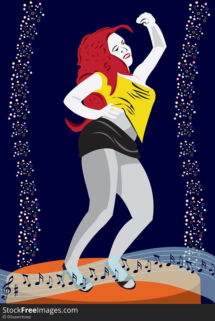 Illustration of a young women dancing in disco club. Illustration of a young women dancing in disco club