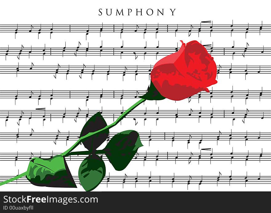 Vector illustration of musical symbols with a rose. Vector illustration of musical symbols with a rose