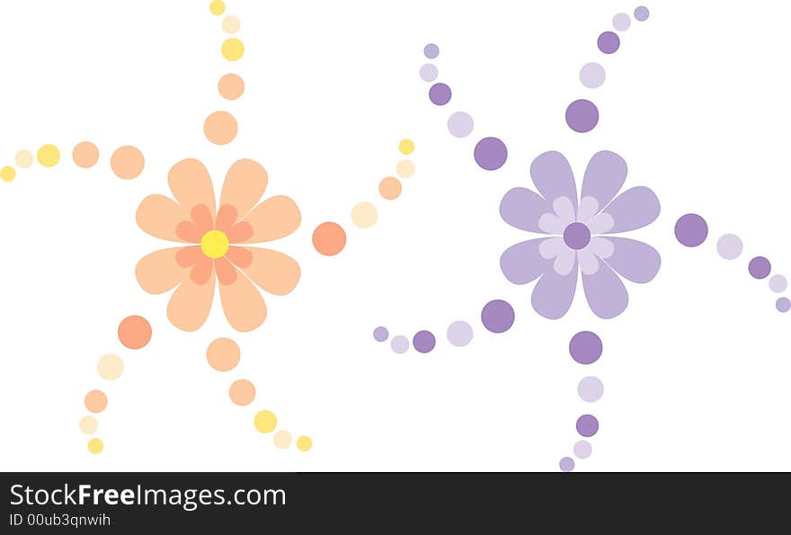 Pastel-colored flower ornament in two color versions, orange and violet; isolated. Pastel-colored flower ornament in two color versions, orange and violet; isolated