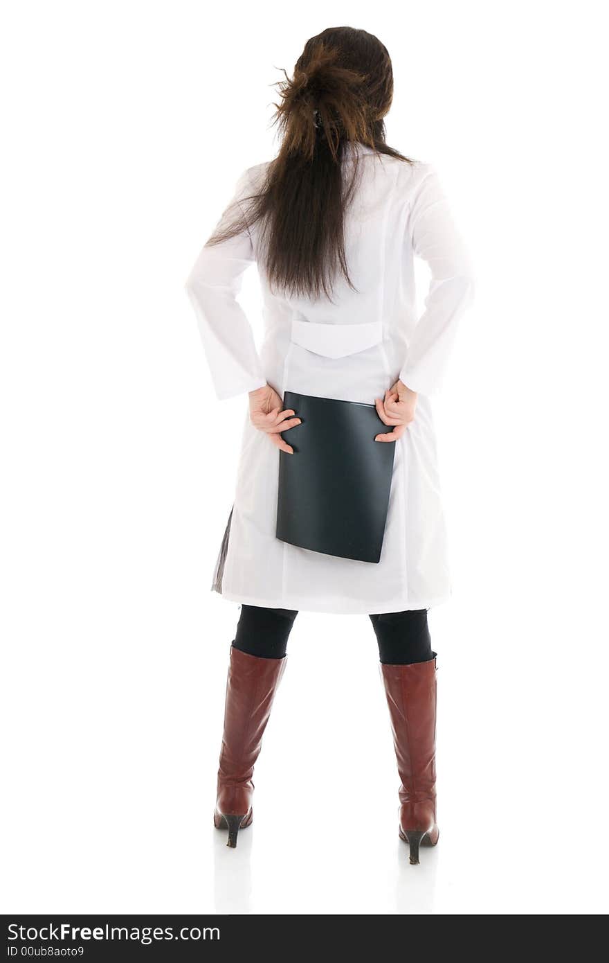 The young attractive nurse with a folder isolated on a white background