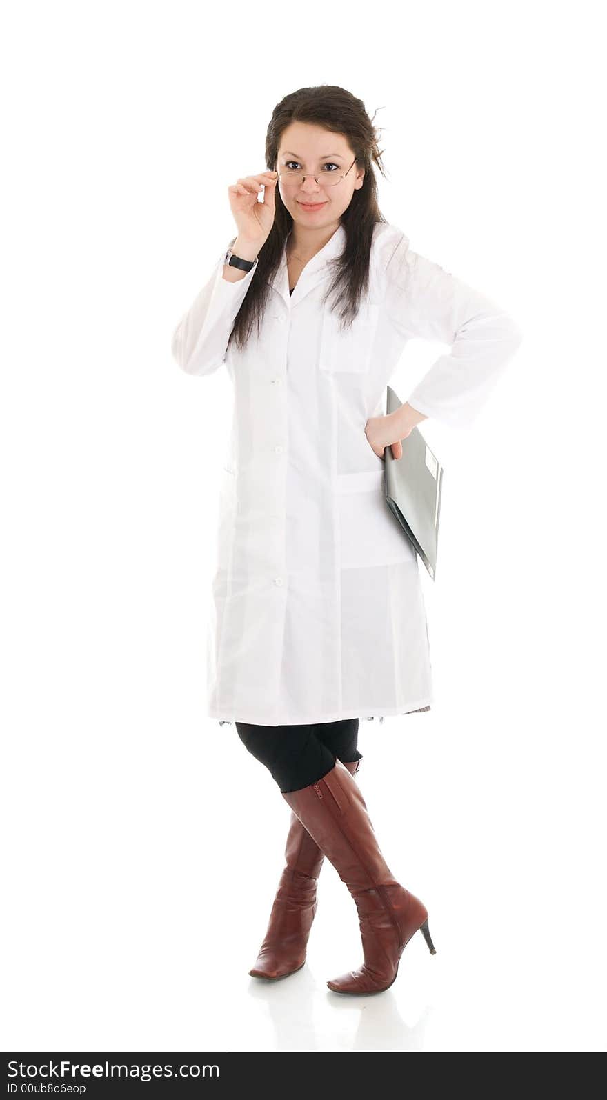 The young attractive nurse with a folder isolated on a white background