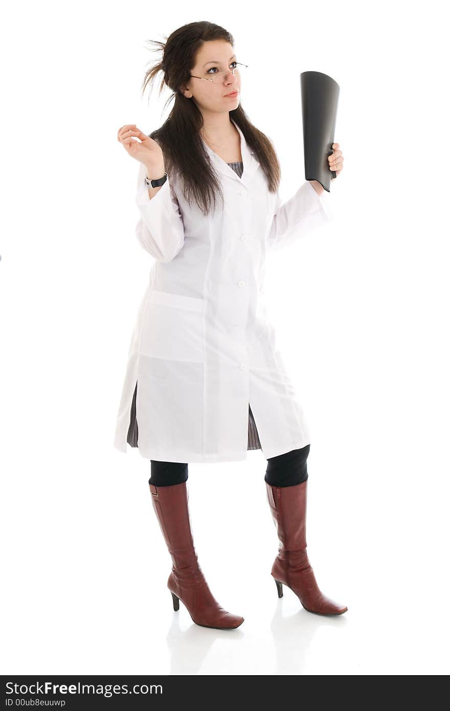 The young attractive nurse with a folder isolated on a white background