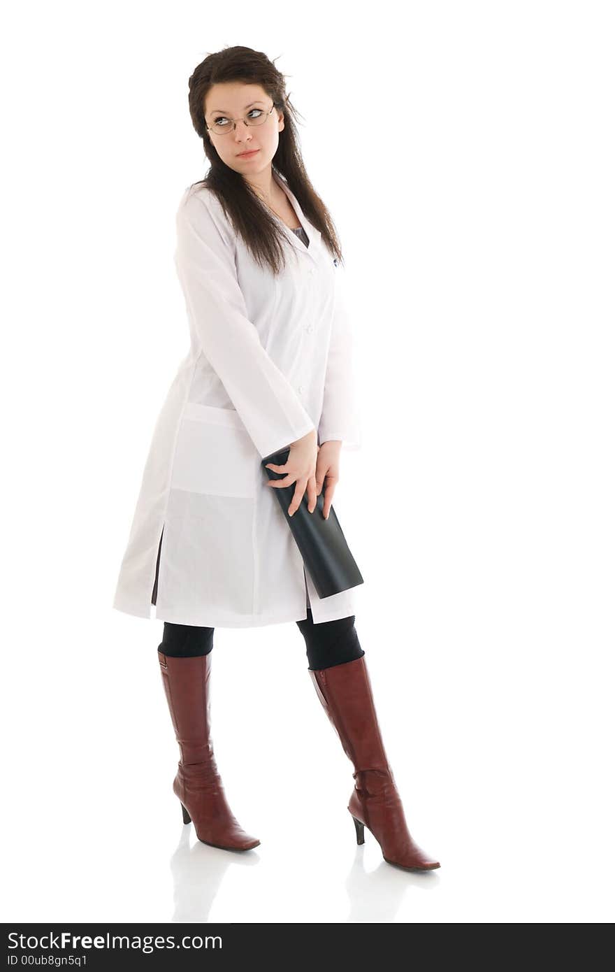 The young attractive nurse with a folder isolated on a white background