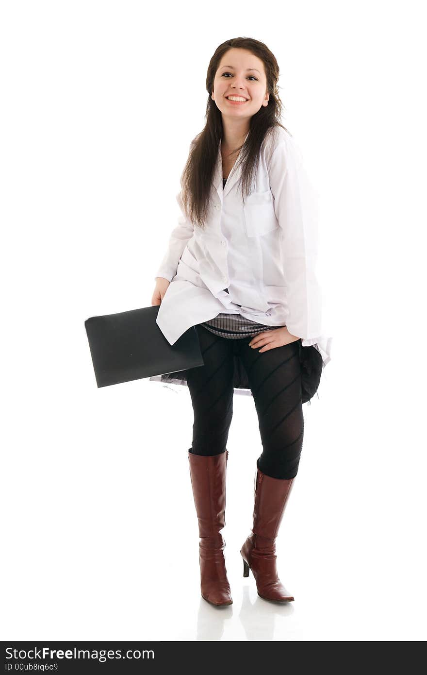 The young attractive nurse with a folder isolated on a white background