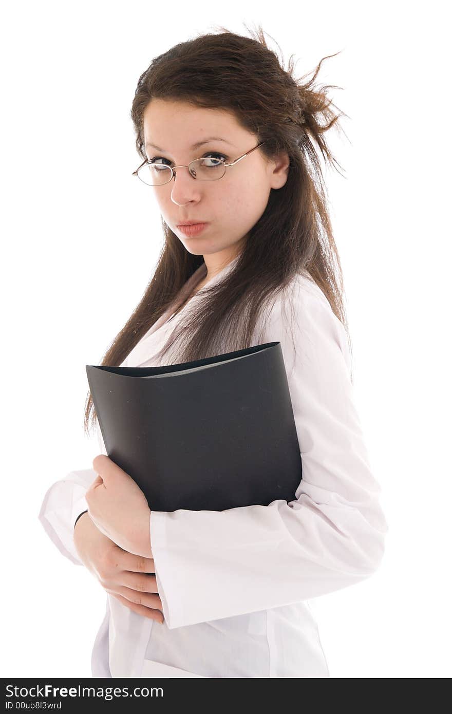 The young attractive nurse with a folder isolated on a white background