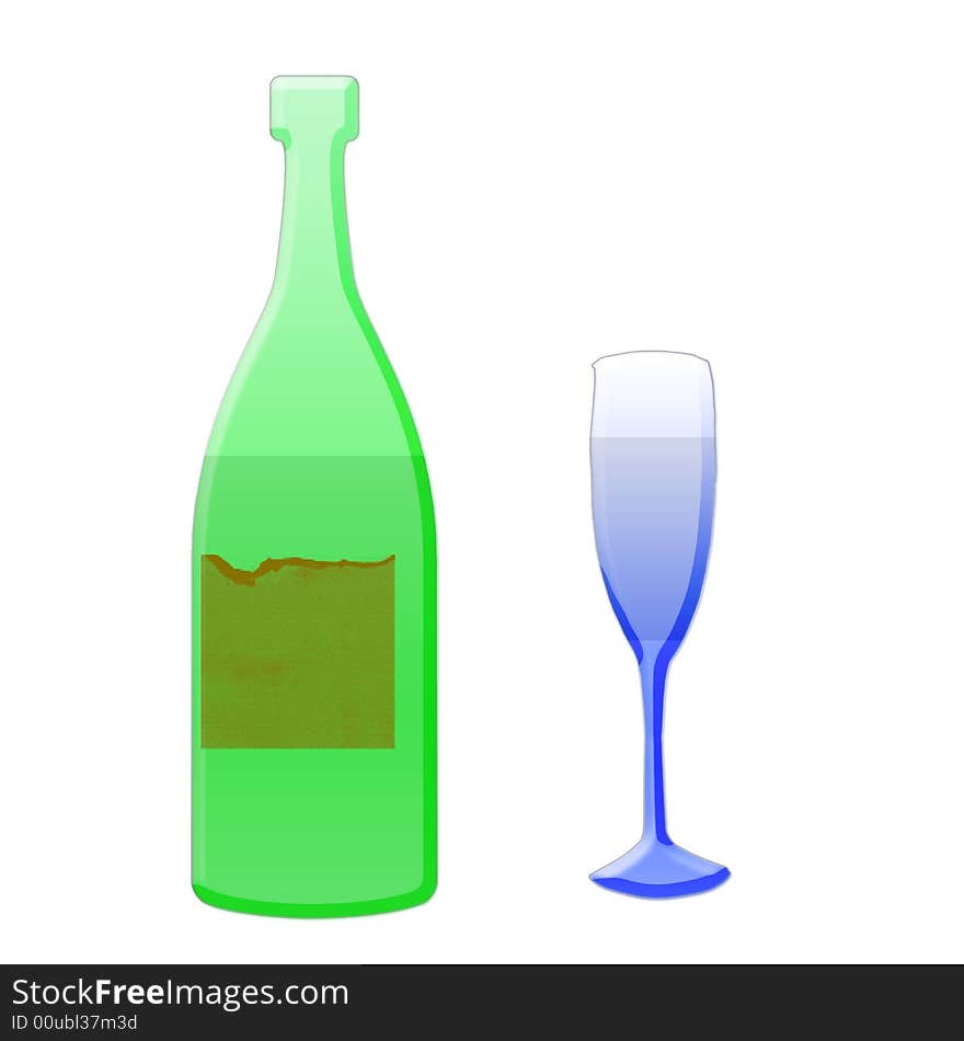 Illustration of the wine botlle and glass. Illustration of the wine botlle and glass