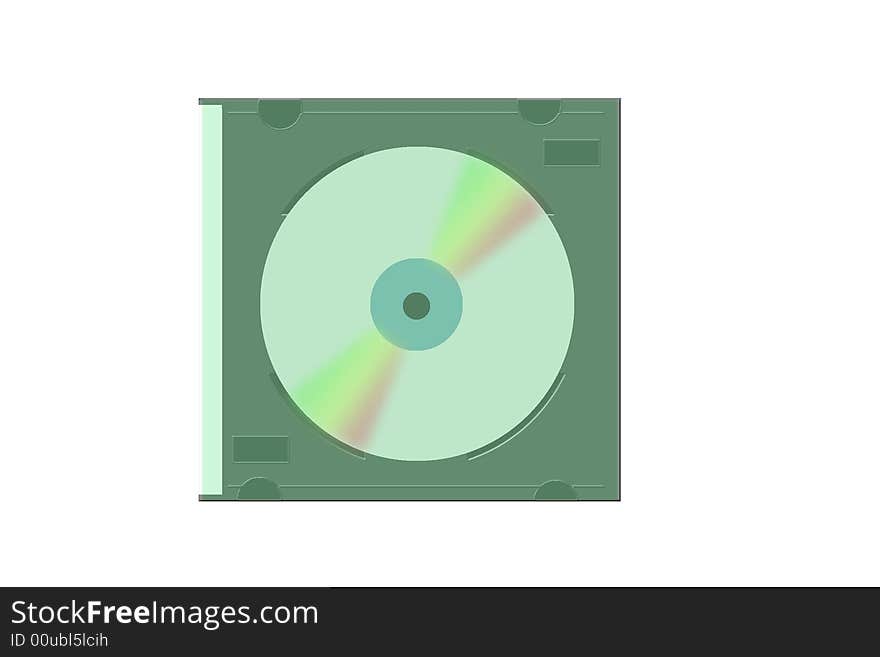 Compact disc in the black and green plasric case. Compact disc in the black and green plasric case